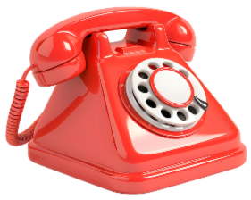 A picture of an red rotary dial phone